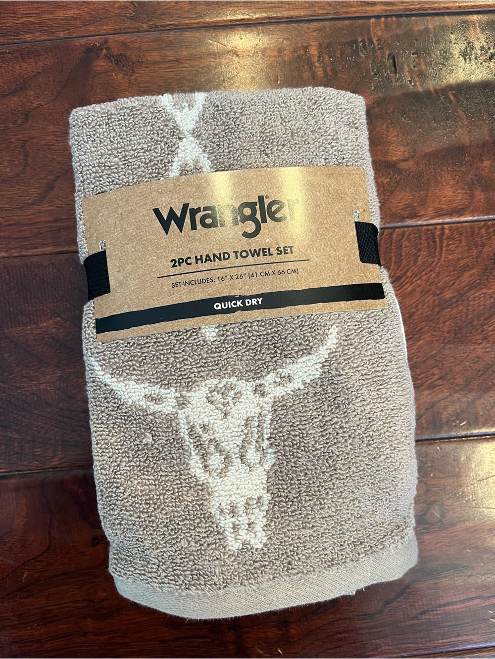 Wrangler Taupe and Cream Longhorn 2-Piece Hand Towel Set
